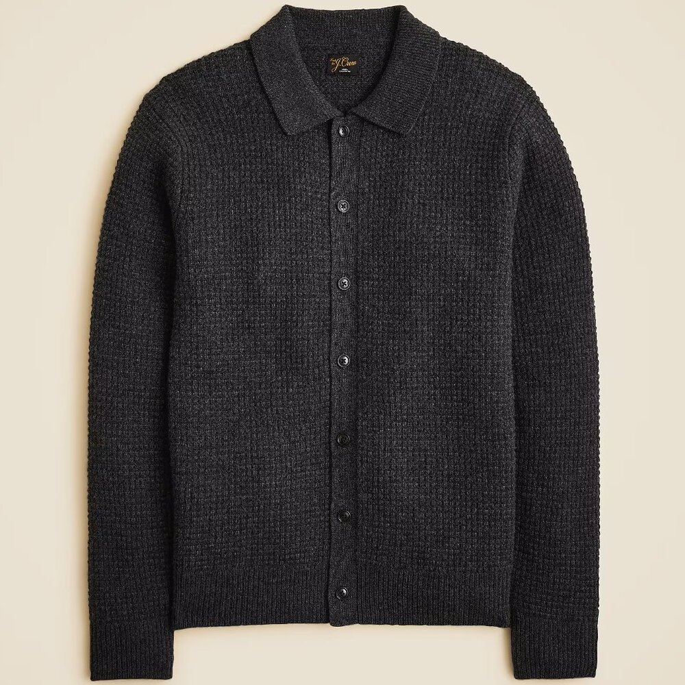 J Crew Cashmere Cardigan Sweater Mens Gray Collared (Medium, Large)